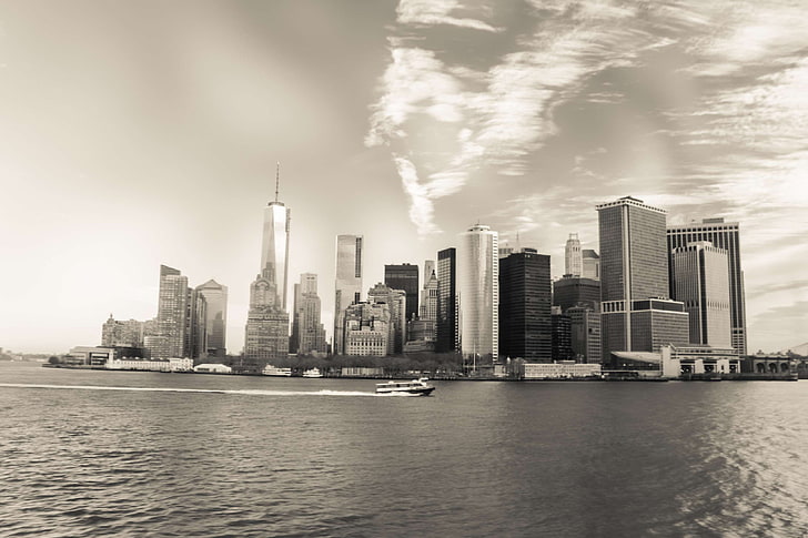 black and white, city, new york city, one world trade center, HD wallpaper