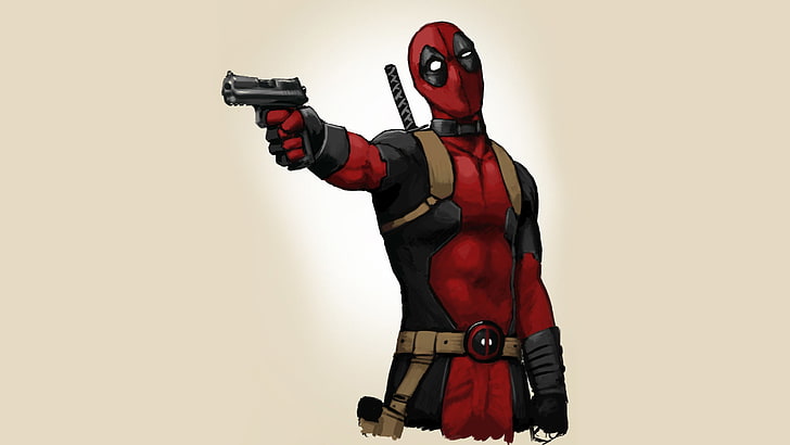 Deadpool illustration, gun, background, art, comics, Marvel, weapon