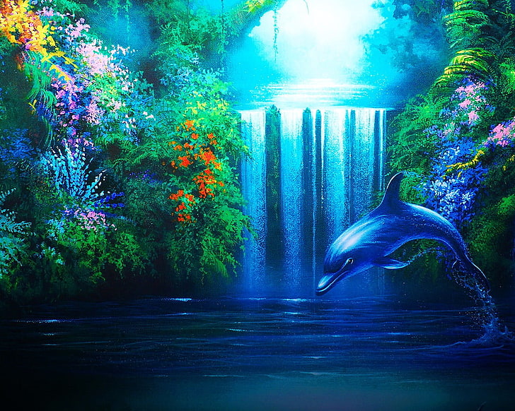 HD wallpaper: photo of waterfalls, Dolphin, plants, nature, animal,  underwater | Wallpaper Flare