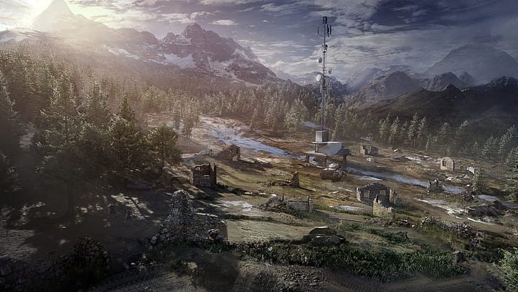 Ghost Recon Breakpoint, Auroa, ruins, drone, antenna, forest, HD wallpaper