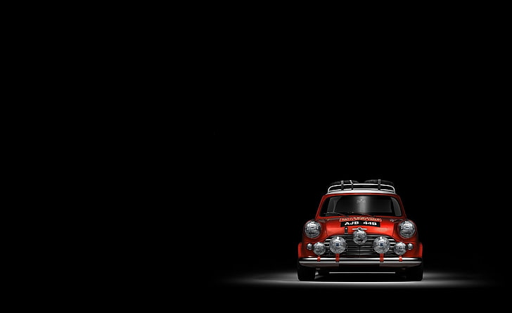 Austin Morris, red vehicle, Cars, Mini Cooper, studio shot, copy space, HD wallpaper