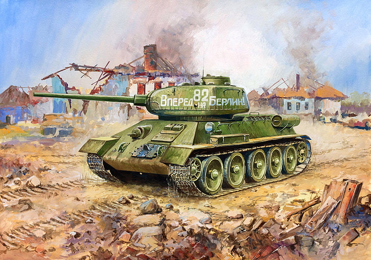 gray battle tank wallpaper, art, WWII, WW2, thirty-four, DT-29, HD wallpaper