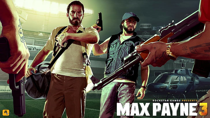 Max Payne 3 Video Game, weapon, Deal, Helicopter, Football Field