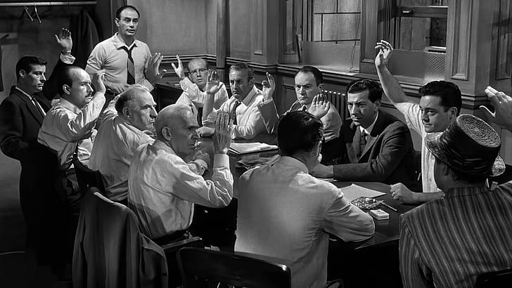 12 Angry Men, movies, film stills, table, monochrome, actor, HD wallpaper