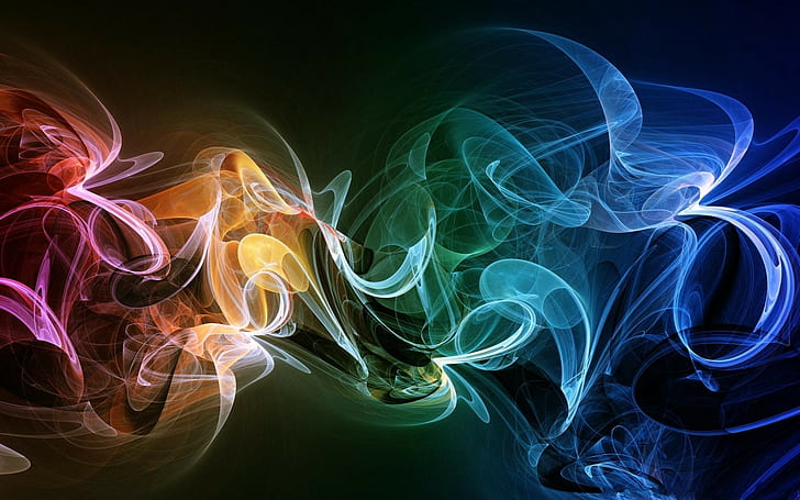 digital art, abstract, colorful, smoke, shapes, HD wallpaper