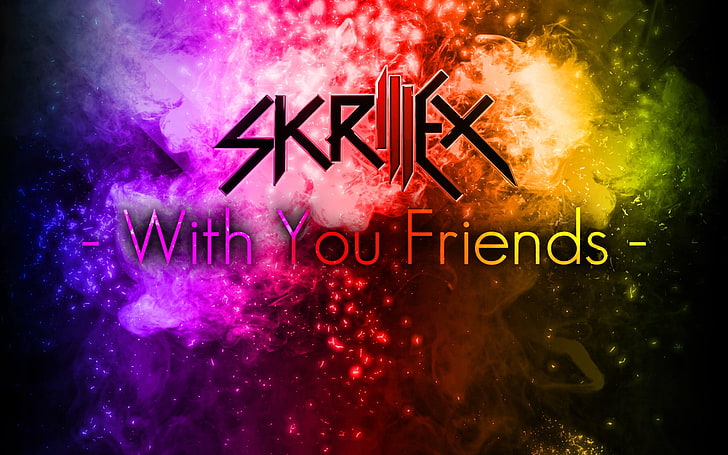 Skrillex logo, name, explosion, colors, energy, abstract, backgrounds, HD wallpaper