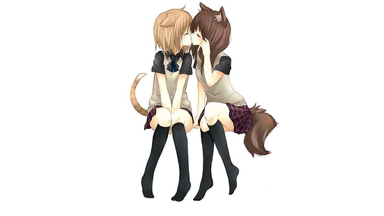 HD wallpaper: two girl anime wallpaper, lesbians, anime girls, nekomimi,  original characters | Wallpaper Flare