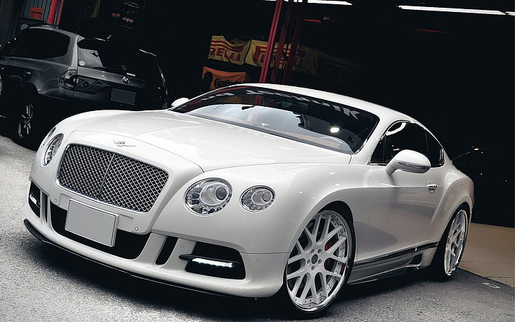 white Bentley sports car, cars, tuning, garage, luxury, land Vehicle