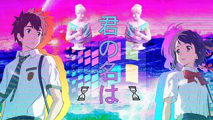 vaporwave, anime girls, Your Name, Kimi no Na Wa, Tachibana Taki, HD wallpaper