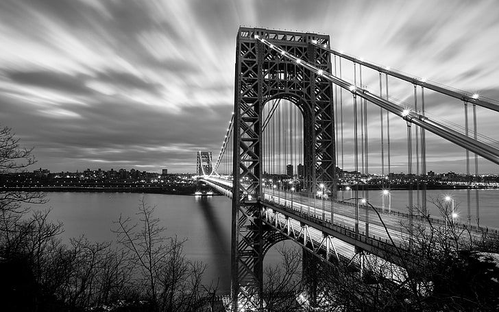 George Washington Bridge, grayscale photo of bridge, Cityscapes