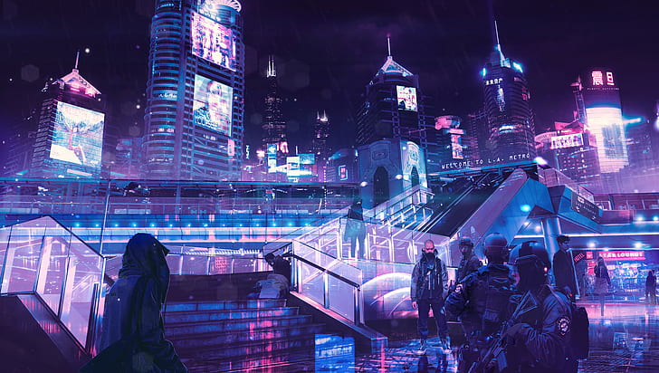 cyberpunk, neon, city, artist, scifi, hd, building exterior, HD wallpaper