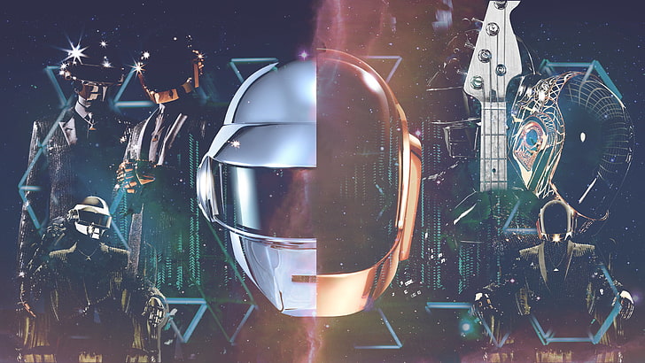 gray and black helmet illustration, music, Daft Punk, cyborg