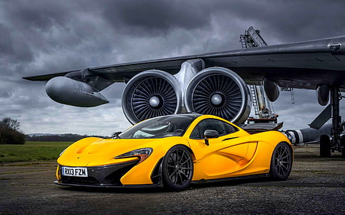 HD wallpaper: yellow McLaren sports coupe, The plane, Machine, Supercar,  The airfield | Wallpaper Flare