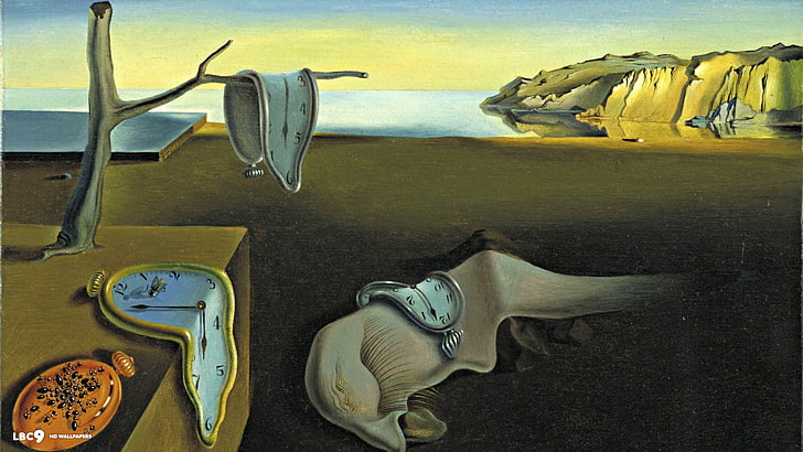 painting, skull, clocks, time, classic art, Salvador Dalí