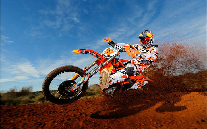 orange and white dirt bike, motocross, motorcycle, sport , sports