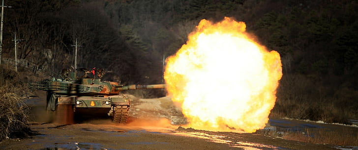 military tank republic of korea armed forces k1 88 tank, fire, HD wallpaper
