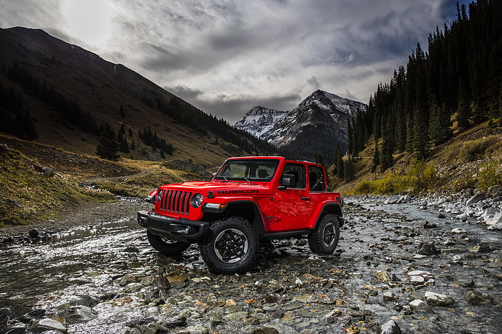 landscape, mountains, red, river, 2018, Jeep, Wrangler Rubicon