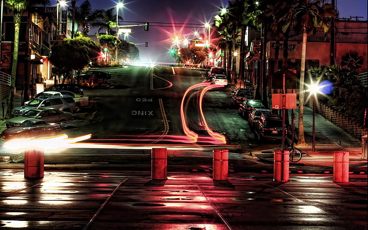 timelapse photography of road, city, houses, cars, street, megapolis, HD wallpaper