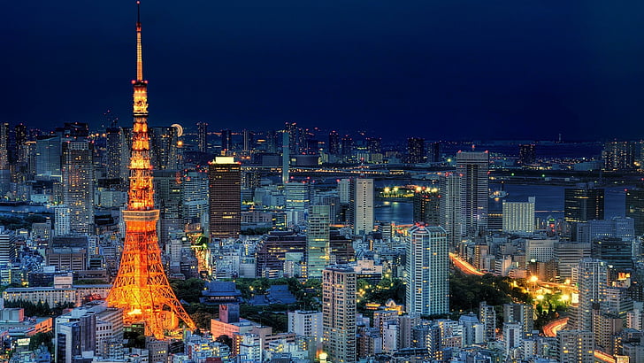 tokyo tower, japan, night, cityscape, view, panorama, HD wallpaper