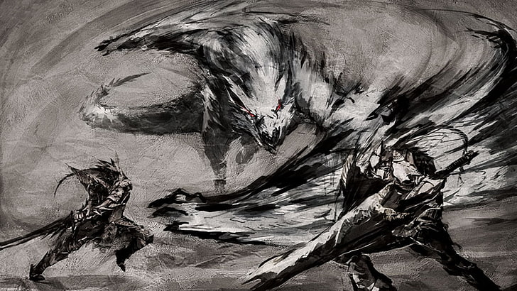 gray abstract sketch, Video Game, Monster Hunter