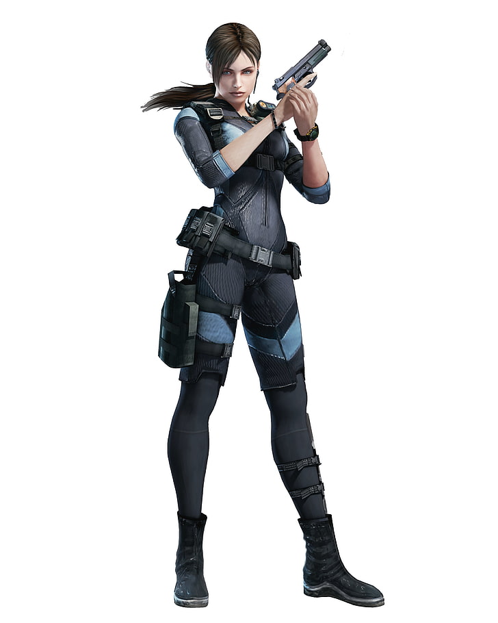 woman holding semi-automatic pistol game character, Resident Evil