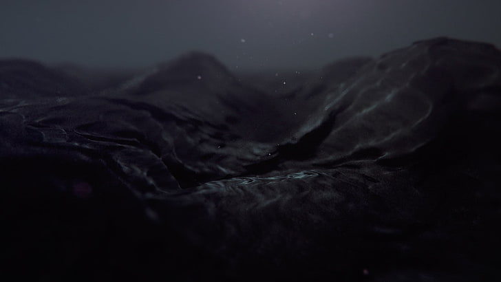 black textile, dark, digital art, water, liquid, simple, sea