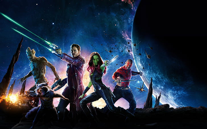 Guardians of the Galaxy, comics, fantasy, Gamora, Groot, Star Lord, HD wallpaper