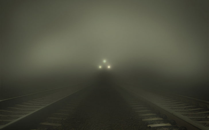 foggy train, rail, backgrounds, dark, light - Natural Phenomenon, HD wallpaper