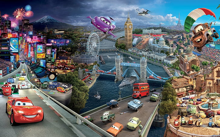 Cars, Cars 2, Collage, Colorful, Colors, Disney, Movie, transportation, HD wallpaper