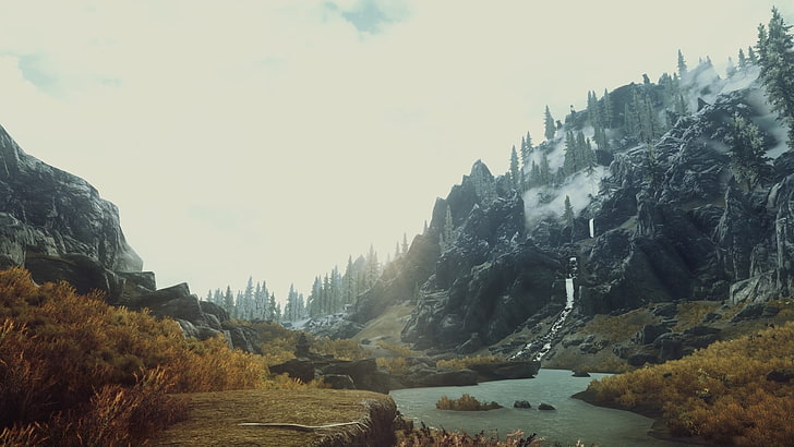 gray mountain, The Elder Scrolls V: Skyrim, mountains, tundra, HD wallpaper