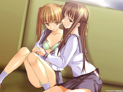 HD wallpaper: anime girls, lesbians, school uniform, schoolgirl, yuri,  twintails | Wallpaper Flare