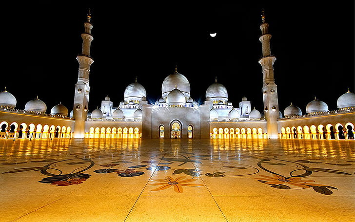 Sheikh Zayed Midnight Grand Mosque In Abu Dhabi United Arab Emirates Hd Desktop Wallpaper Free Download 1920×1200, HD wallpaper
