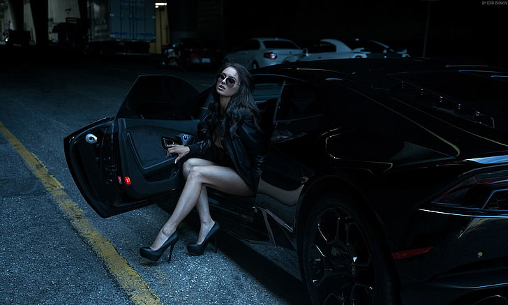 dark, car, legs, women, model, Egor Zhinkov, Lamborghini, Lamborghini Huracan