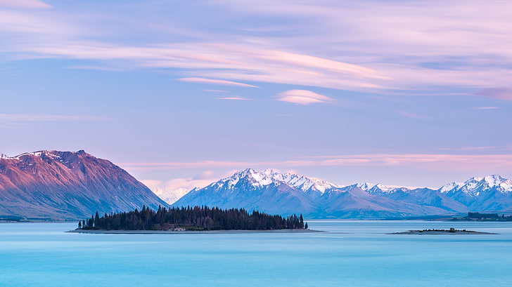 8k, sky clouds, Lake Tekapo, mountains, New Zealand, beauty in nature
