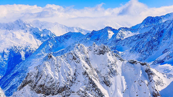 titlis, mountain range, winter, sky, massif, snow, ridge, switzerland, HD wallpaper