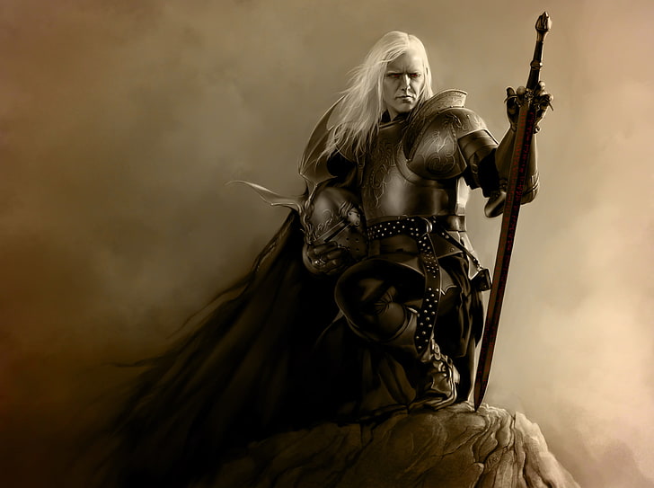 man wearing armor holding sword wallpaper, rock, weapons, warrior, HD wallpaper