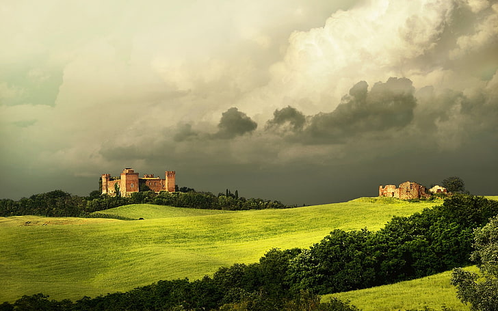brown castle, architecture, building, nature, ancient, Tuscany, HD wallpaper