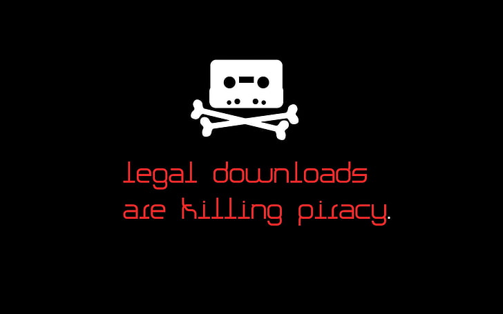 black background with legal downloads text overlay, piracy, computer