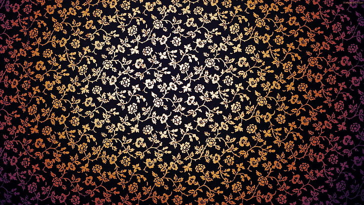 brown floral digital wallpaper, black and beige floral textile