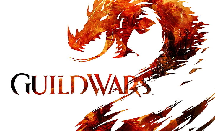 Guild Wars 2 Logo, Guildwars logo, Games, gw2, red, white background