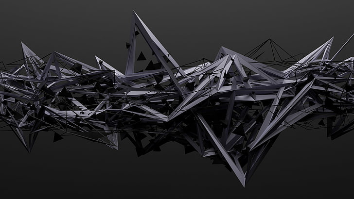 3d, abstract art, darkness, graphics, angle, black, black and white, HD wallpaper
