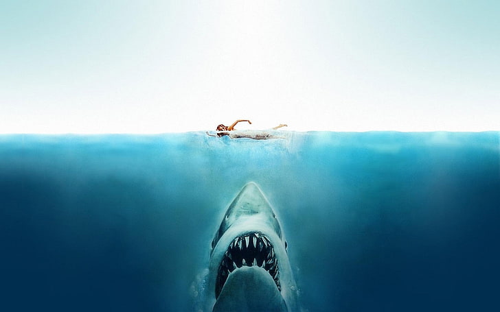 jaws, movies, shark, split view