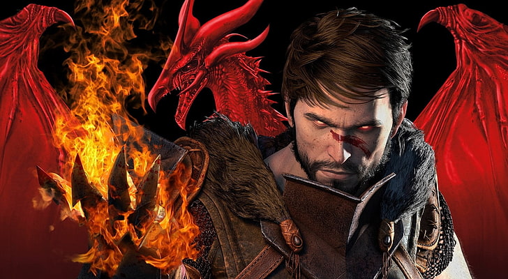 video games, Dragon Age II, Hawke, one person, flame, burning