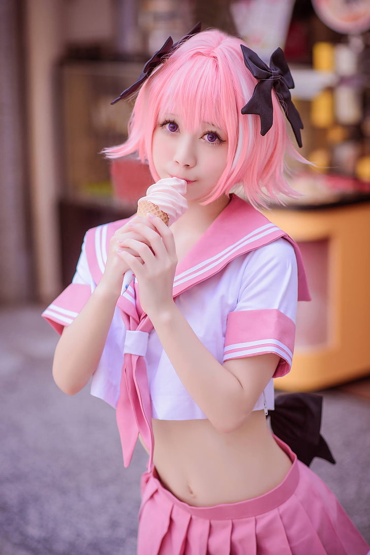 cosplay, Asian, pink hair, dyed hair, Fate/Grand Order, Astolfo (Fate/Apocrypha), HD wallpaper