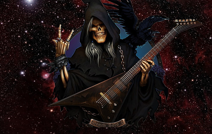 Dark, Grim Reaper, Fantasy, Guitar, Night, Raven, Rock & Roll
