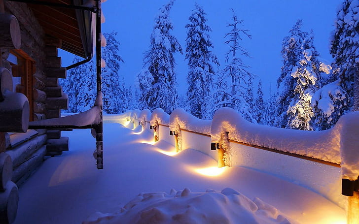 Winter house lights, nature, HD wallpaper