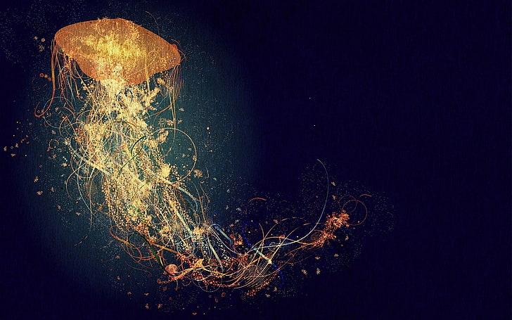abstract, jellyfish, night, illuminated, motion, nature, space, HD wallpaper