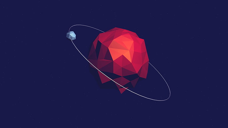 red and blue 3D planet illustration, low poly, space, studio shot