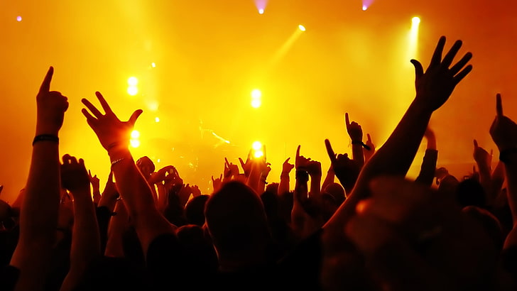 yellow spotlights, Tomorrowland, music, performance, crowd, event, HD wallpaper