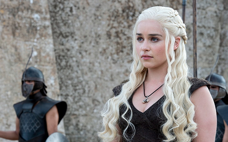 Daenerys Targaryen, Emilia Clarke, women, blonde, braids, Game of Thrones